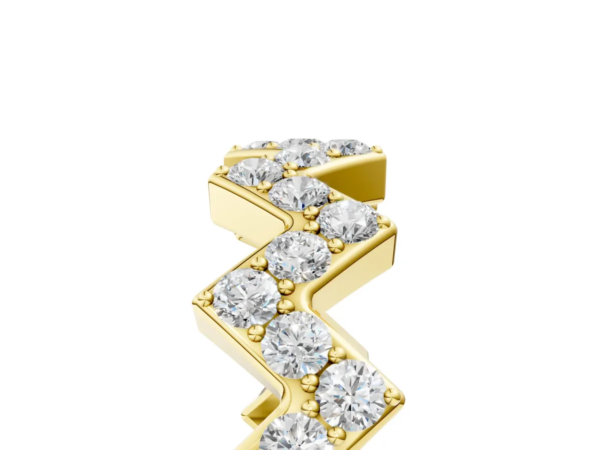 Zigzag Diamond Pave Round Eternity Band with Prong Setting Yellow gold