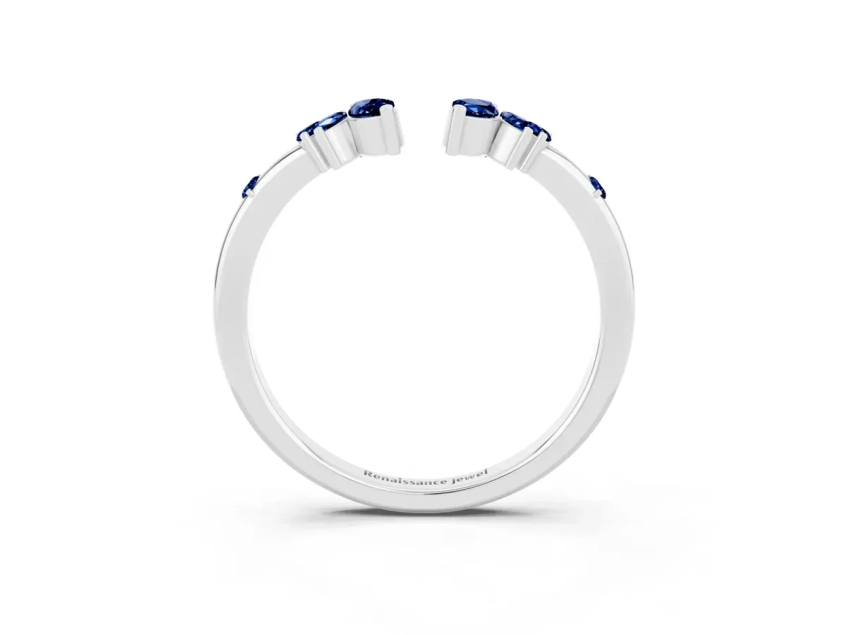 Open Marquise Cluster Blue Sapphire Band with Prong Setting Silver