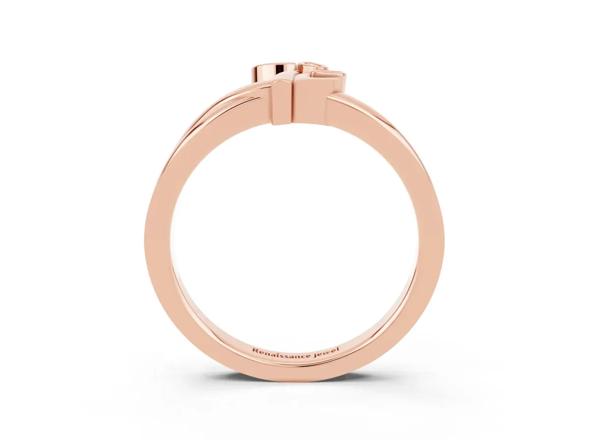 Three-Stone Round Citrine Leaf Bypass Ring with Bezel Setting Rose gold