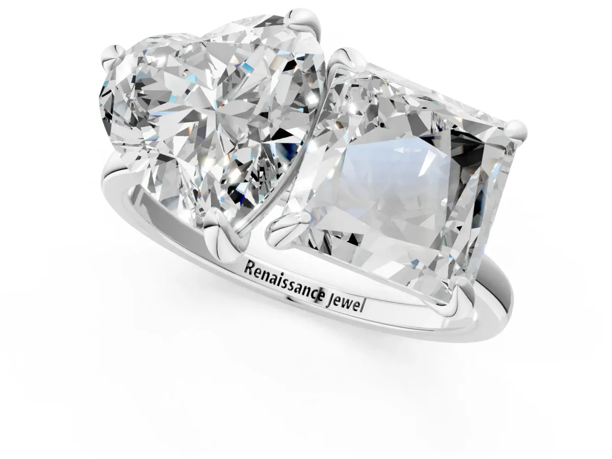 Heart and Princess Toi Moi Ring with Prong Setting and Plain Band Silver
