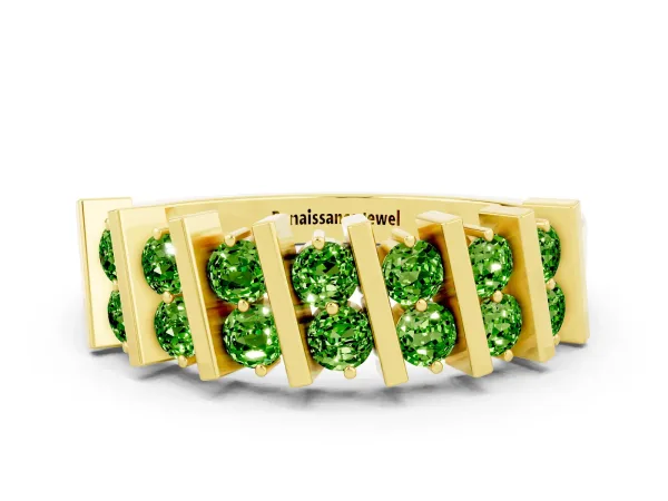 Channel Set Round Peridot Anniversary Band with Vertical Prongs Yellow gold
