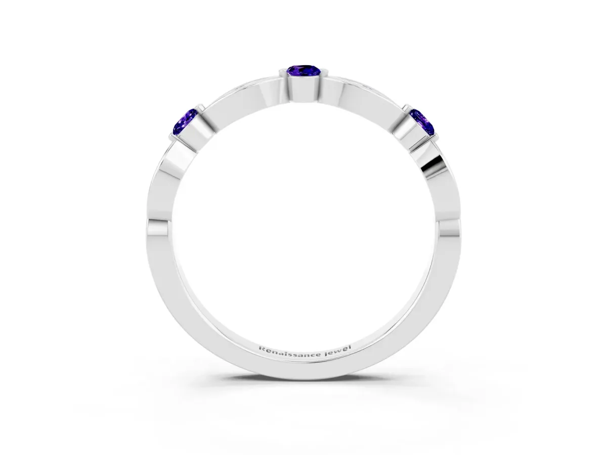 Marquise and Round Tanzanite Milgrain Band with Bezel Setting Silver