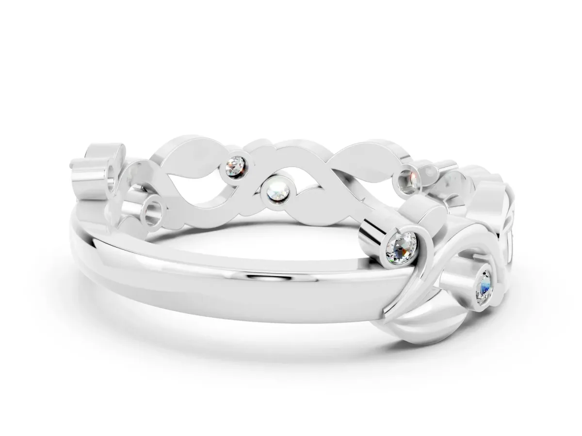 Round Moissanite Leaf Eternity Band with Bezel Setting White gold