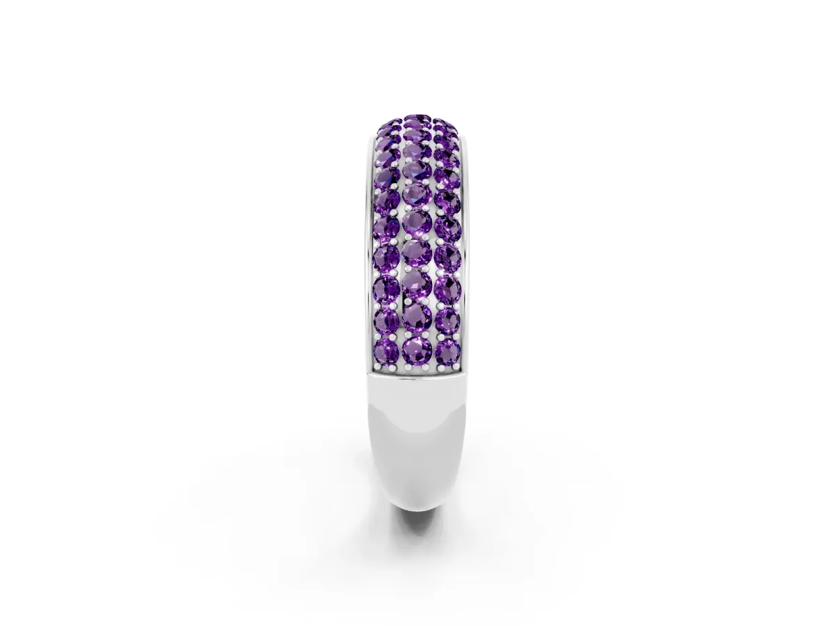 Three-Row Round Amethyst Eternity Band with Shared Prong Setting White gold
