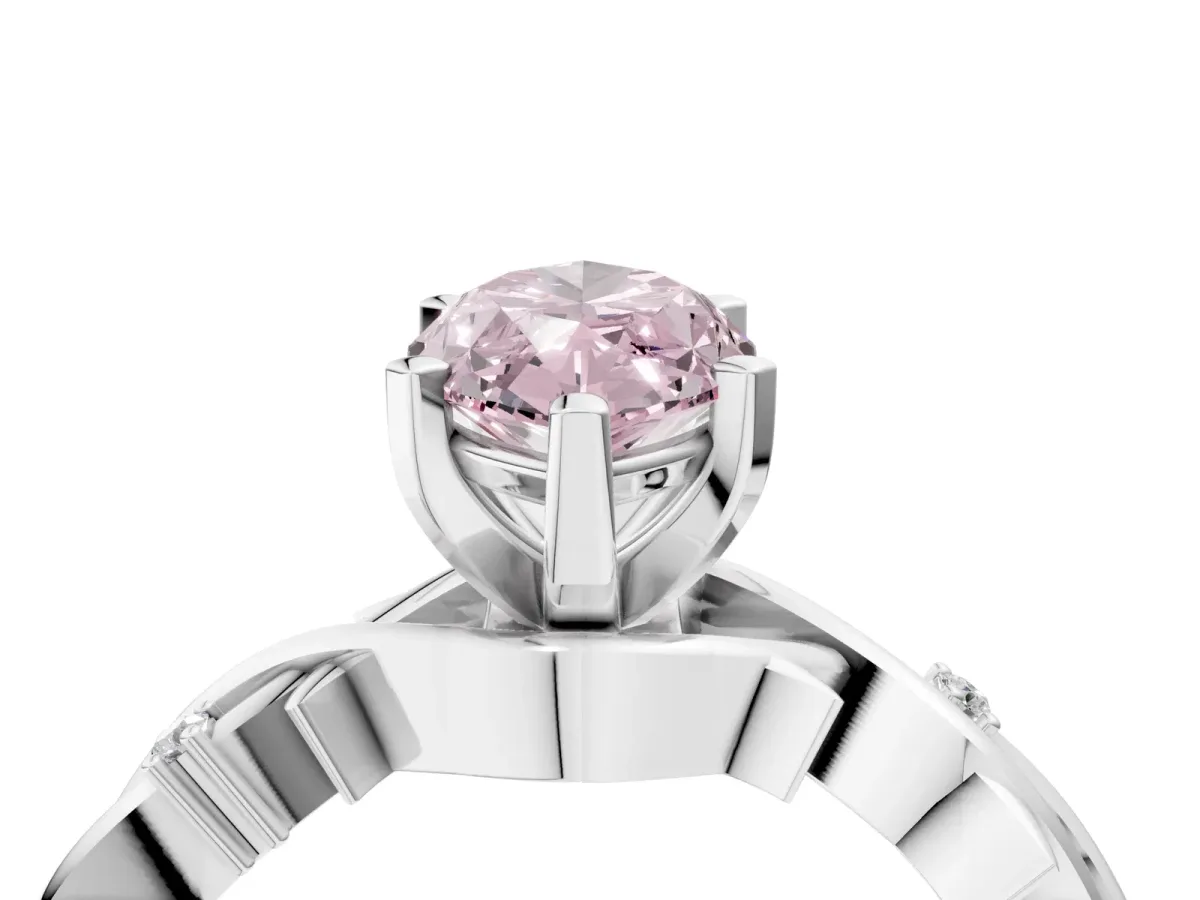 Fancy Pink Marquise Cut Diamond Solitaire Ring with Twisted Band and Prong Setting Silver