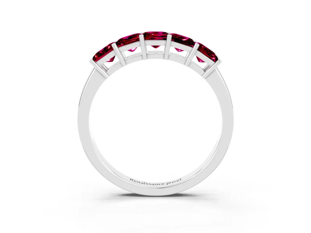 Princess Cut Five-Stone Garnet Band with Prong Setting Silver