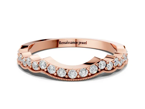 Scalloped Diamond Round Cut Eternity Band with Pavé Setting Rose gold