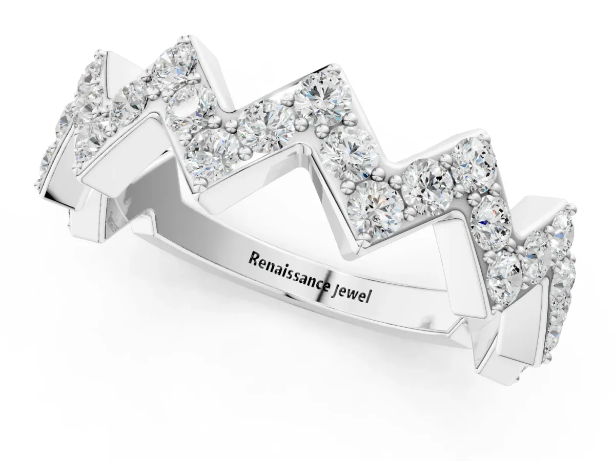 Zigzag Diamond Pave Round Eternity Band with Prong Setting White gold