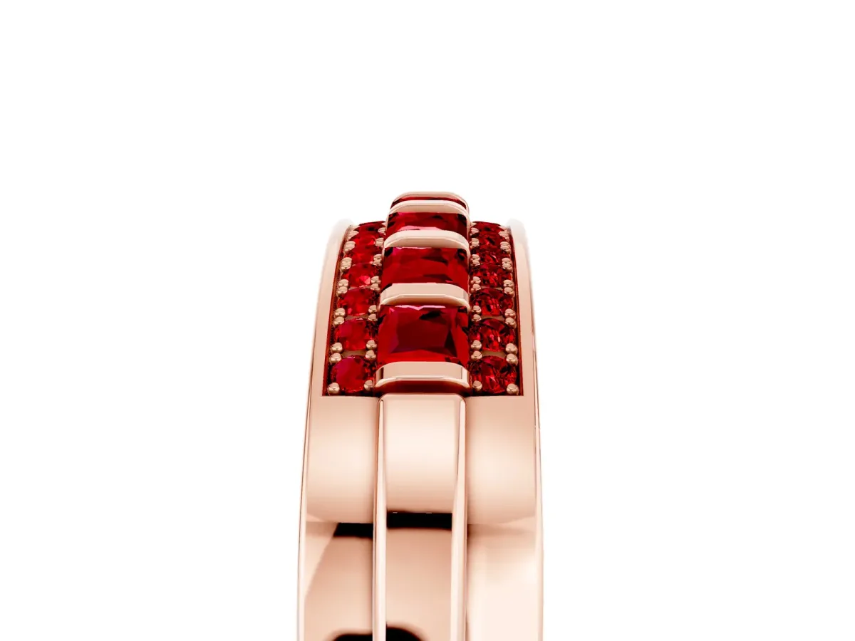 Bar-Set Princess Cut Ruby Pavé Band Rose gold