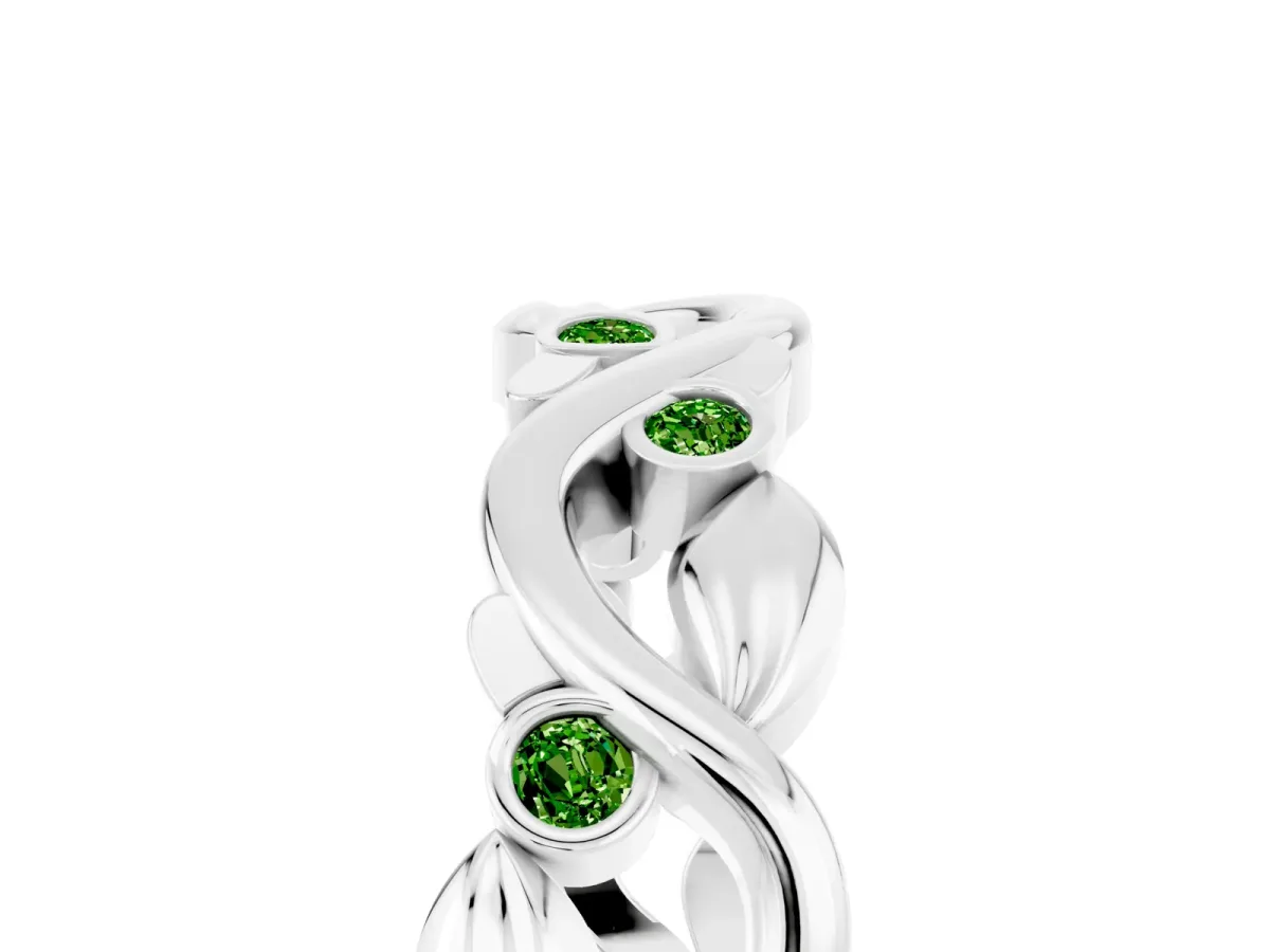 Round Peridot Leaf Eternity Band with Bezel Setting White gold