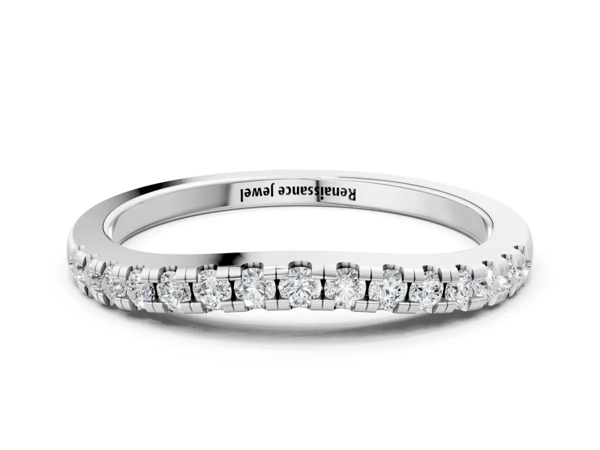 Pavé Round Diamond Curved Band with Shared Prong Setting White gold