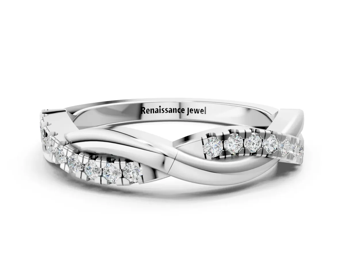 Round Diamond Twisted Infinity Band with Prong Setting Silver
