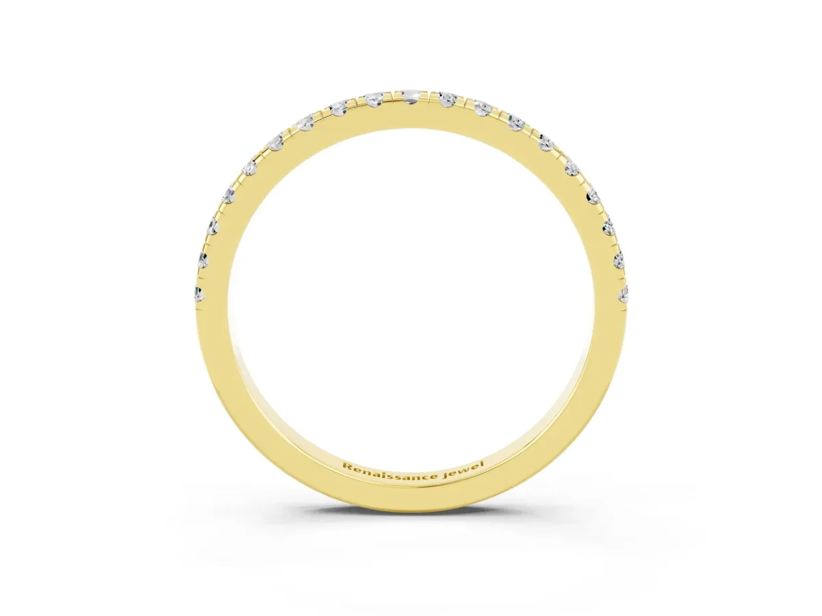 Pavé Round Moissanite Half Eternity Band with Shared Prong Setting Yellow gold