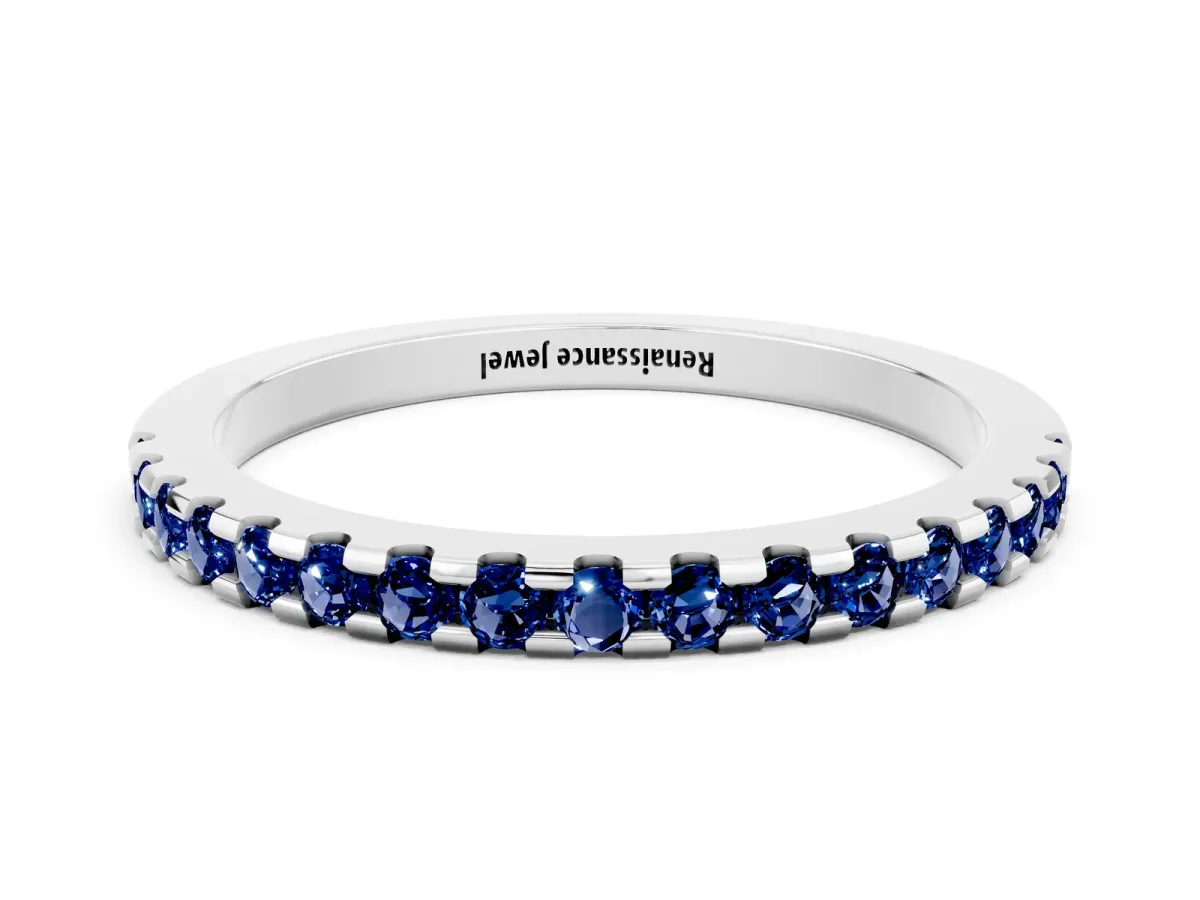 Round Blue Sapphire Pavé Set Eternity Band with Micro Prong Setting Platinum
