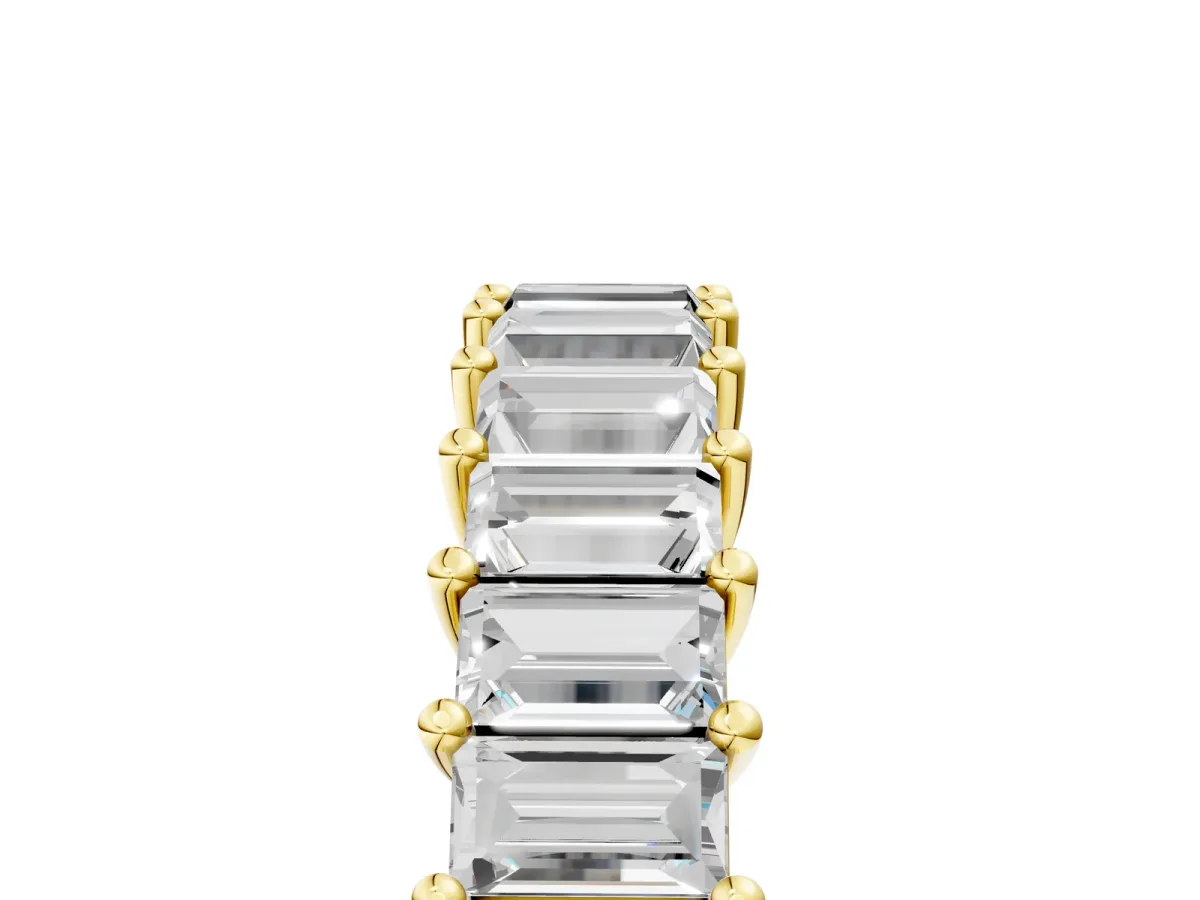 Baguette Cut Half Eternity Band with Shared Prong Setting Yellow gold