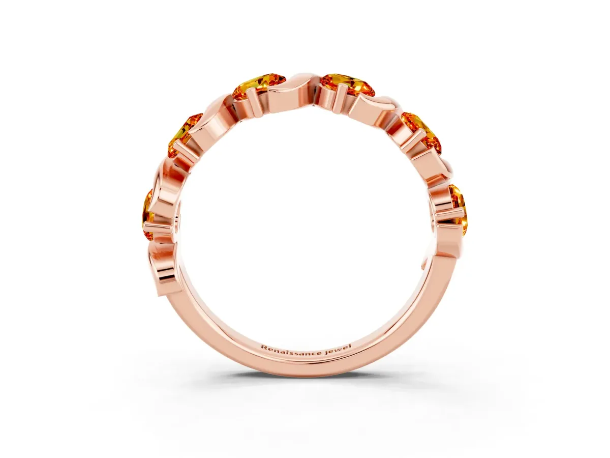 Six-Stone Round Citrine Wave Band with Shared Prong Setting Rose gold