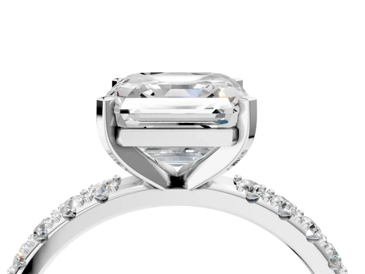 Asscher Cut Diamond Solitaire Pavé Band with Four-Prong Setting Silver