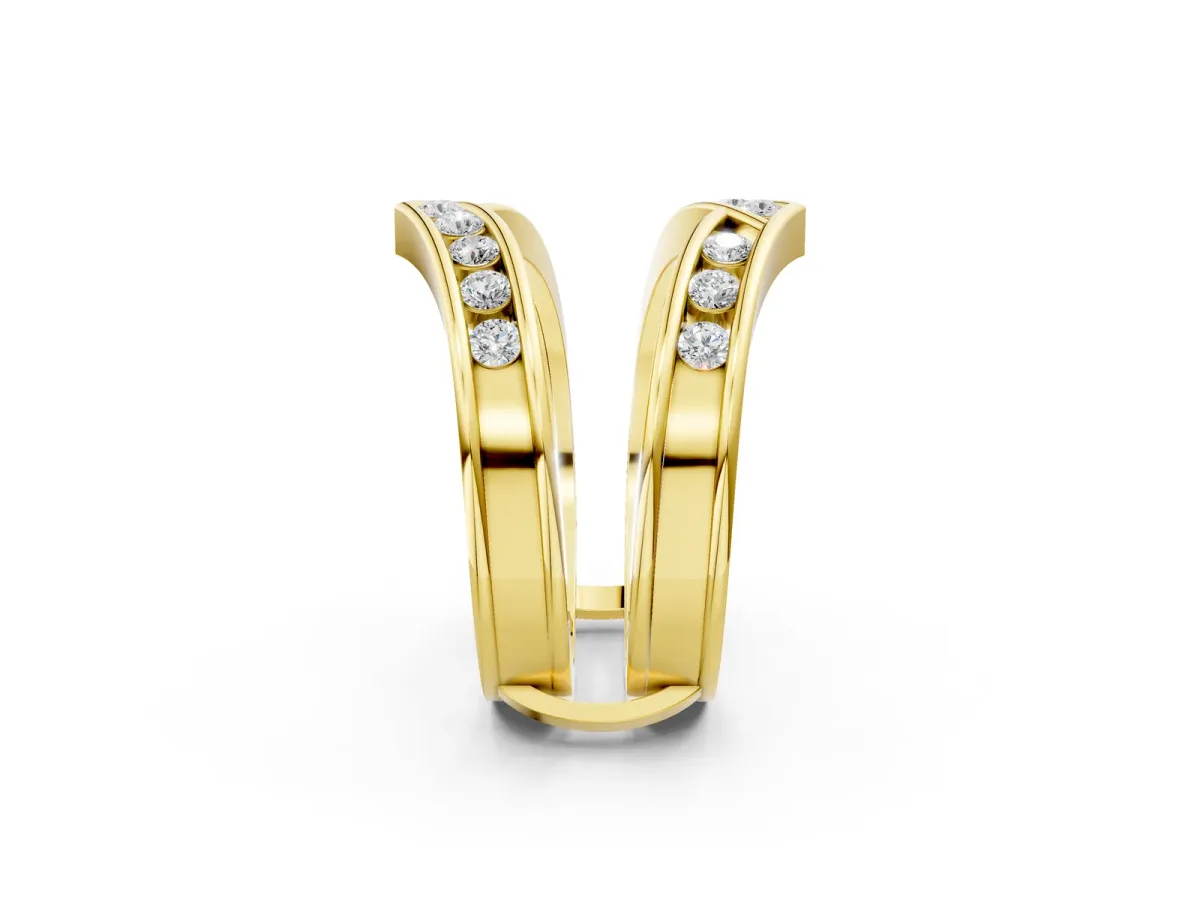 Round Diamond Channel-Set Chevron Band Yellow gold
