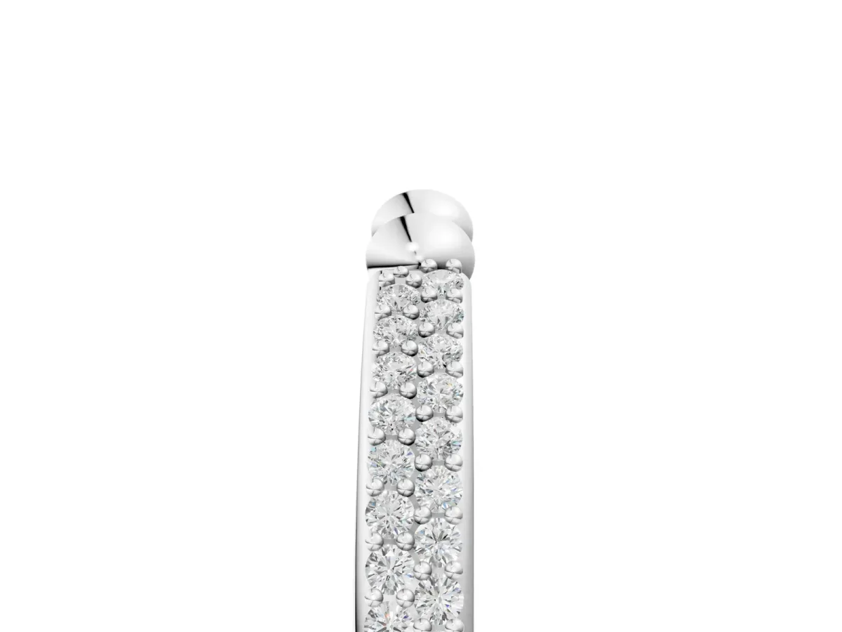 Pave Round Diamond Beaded Band with Shared Prong Setting Silver