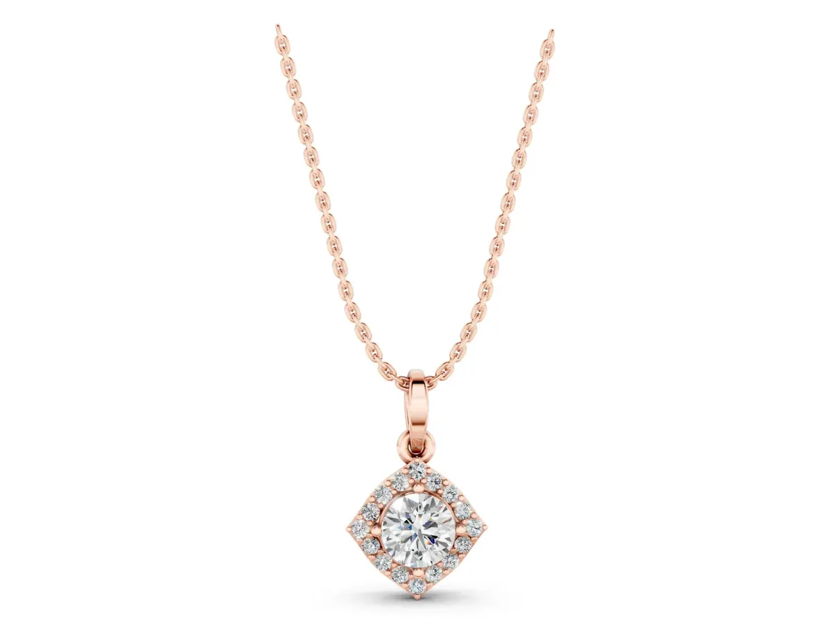 Round Halo Diamond Pendant with Four-Prong Setting Rose gold