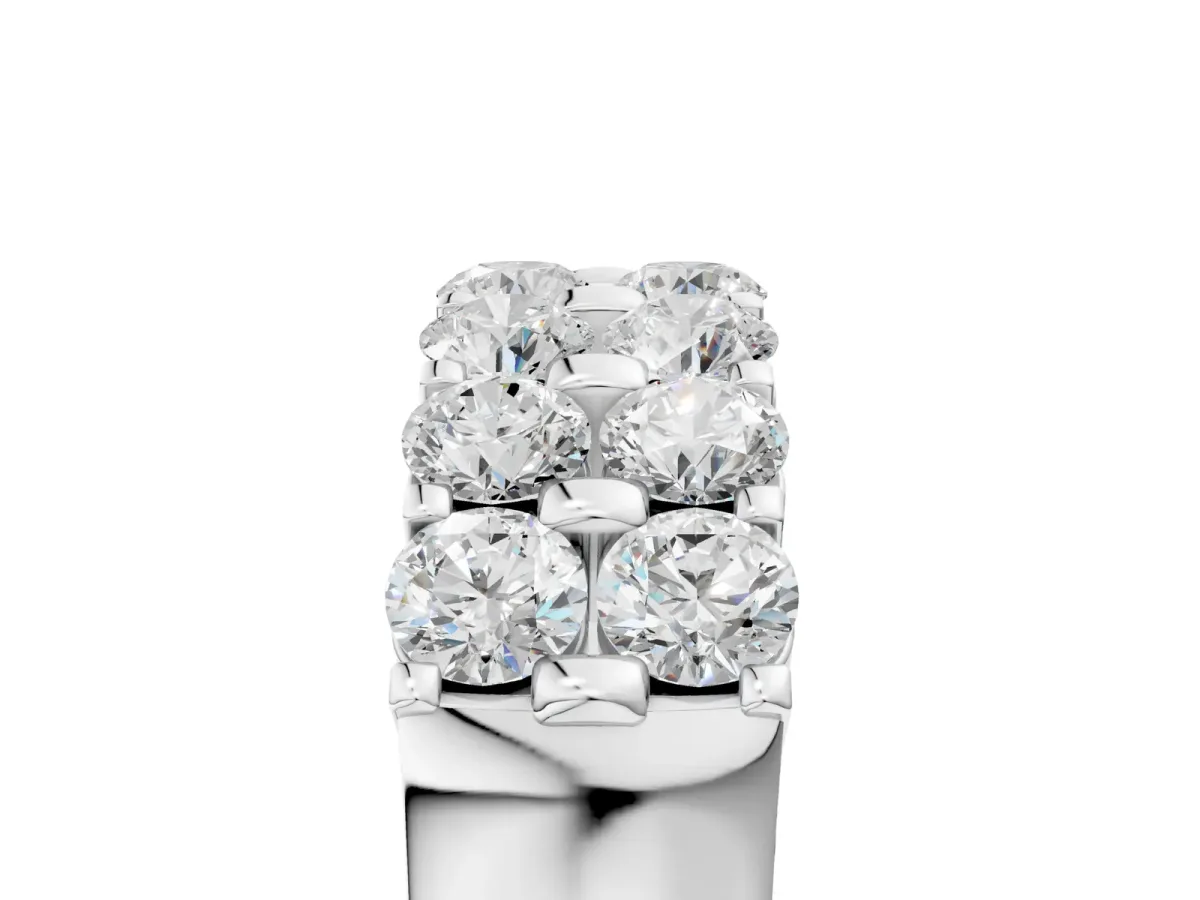Three-Row Round Diamond Channel Band with Shared Prong Setting White gold