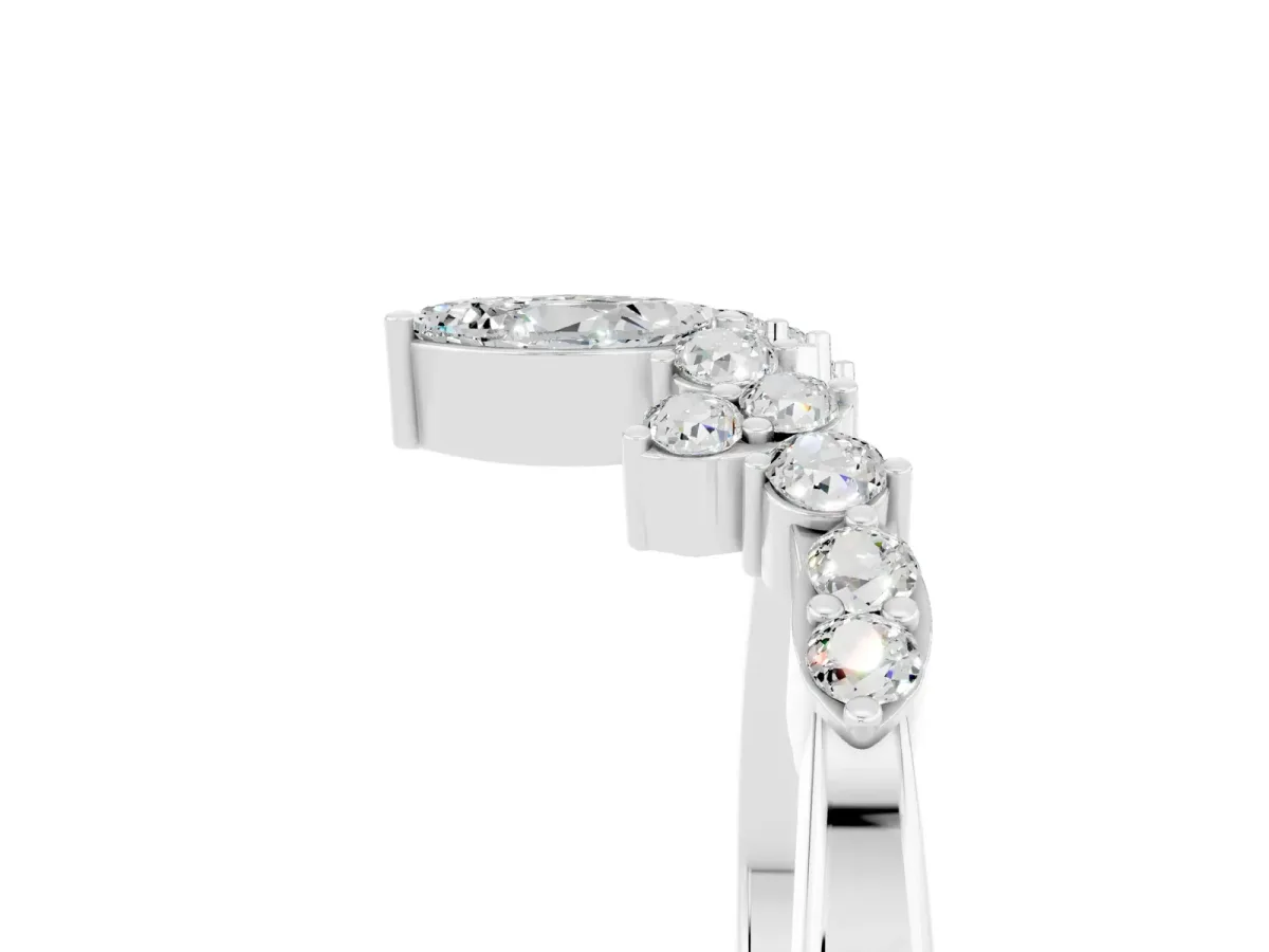 Marquise and Round Moissanite Chevron Band with Prong Setting Silver