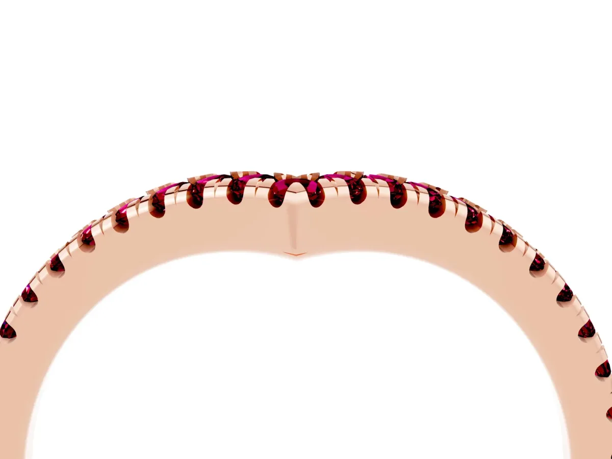 Pavé Round Garnet V-Shaped Chevron Band with Shared Prong Setting Rose gold