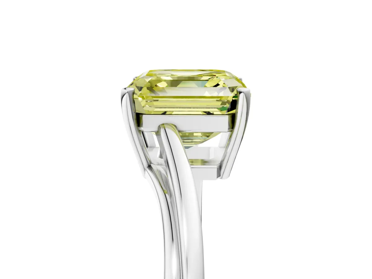 Fancy Yellow Asscher Cut Cut Solitaire Twist Band Ring with Four-Prong Setting Platinum