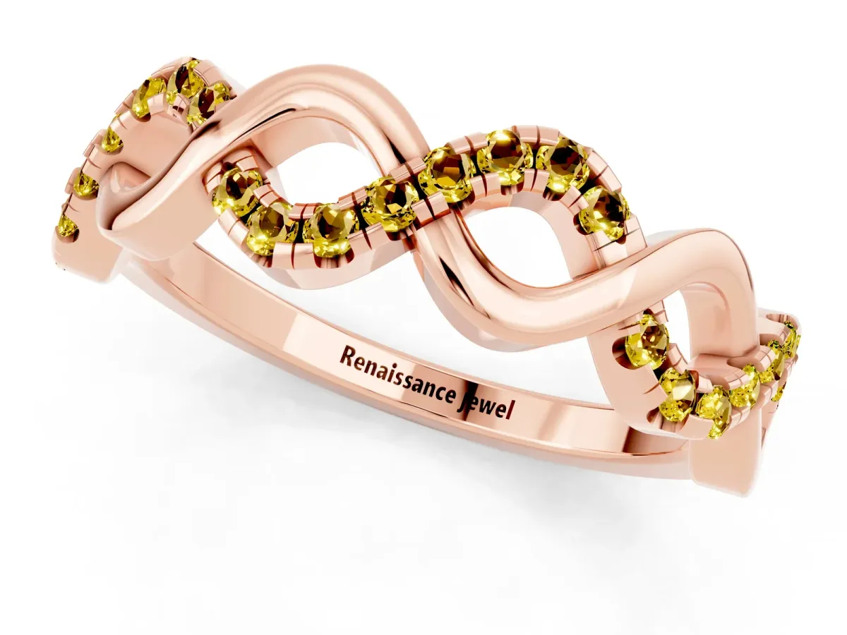 Twist Infinity Round Yellow Sapphire Band with Pavé Setting Rose gold