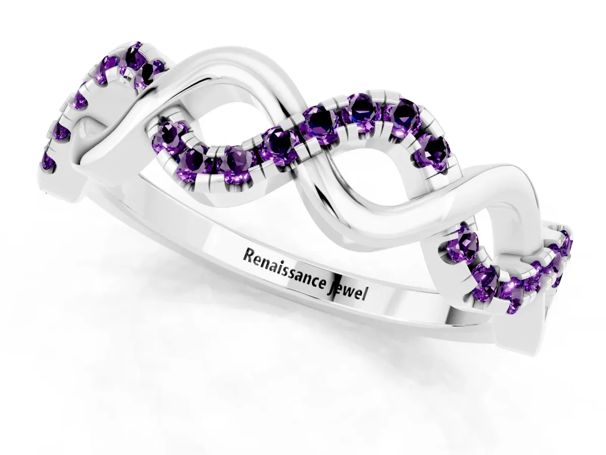 Twist Infinity Round Amethyst Band with Pavé Setting White gold