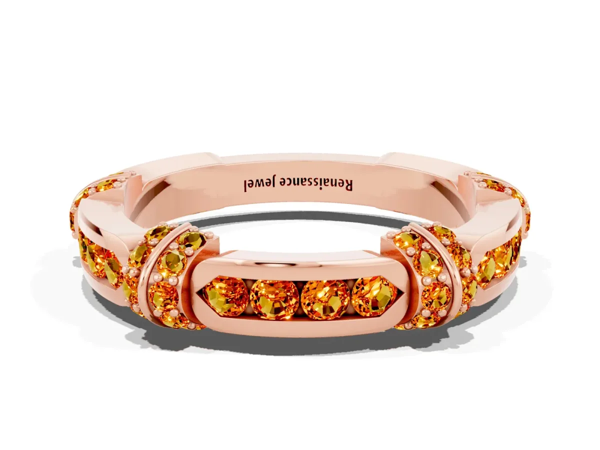 Pavé Round Citrine Link Band with Bezel Setting Rose gold
