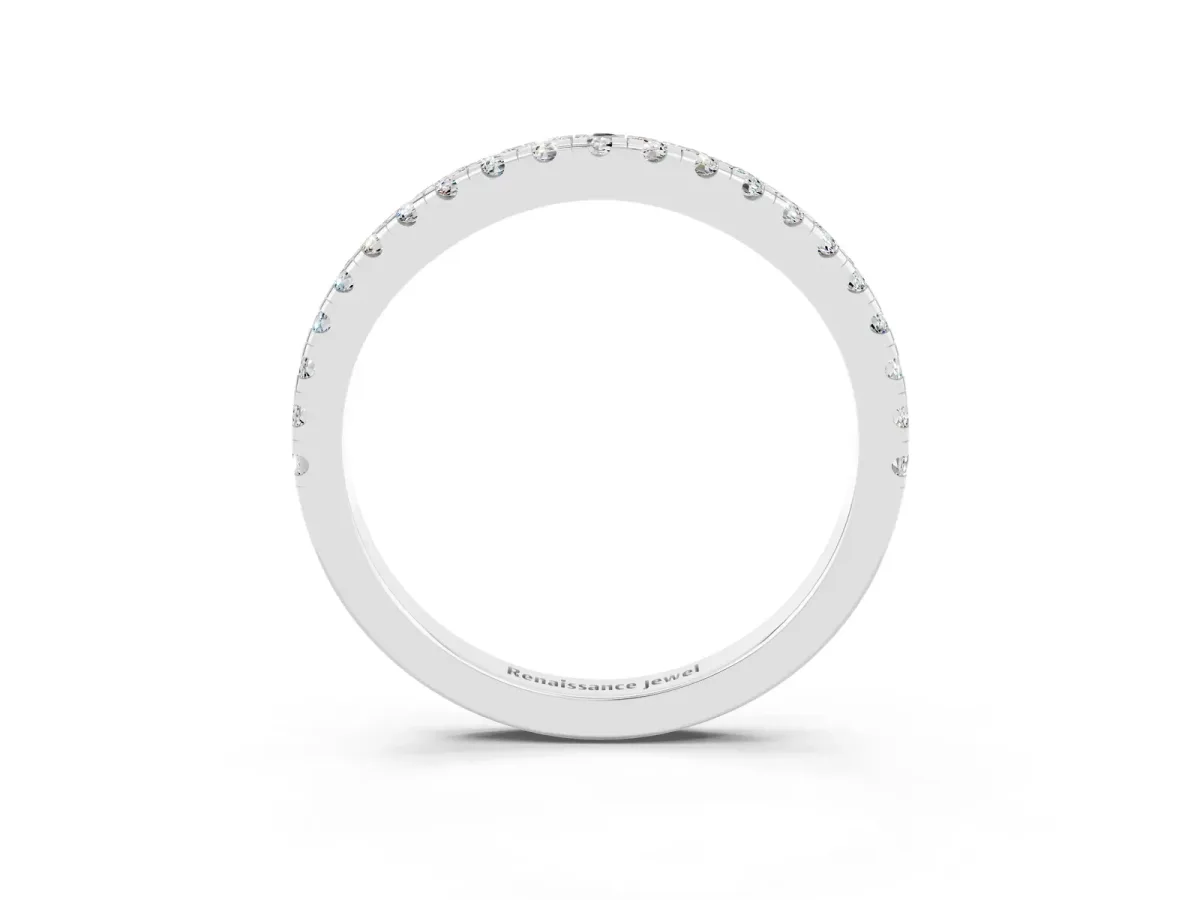Round Moissanite Pavé Half Eternity Band with Shared Prong Setting Platinum