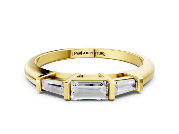 Three-Stone Baguette Cut Channel Set Diamond Band Yellow gold