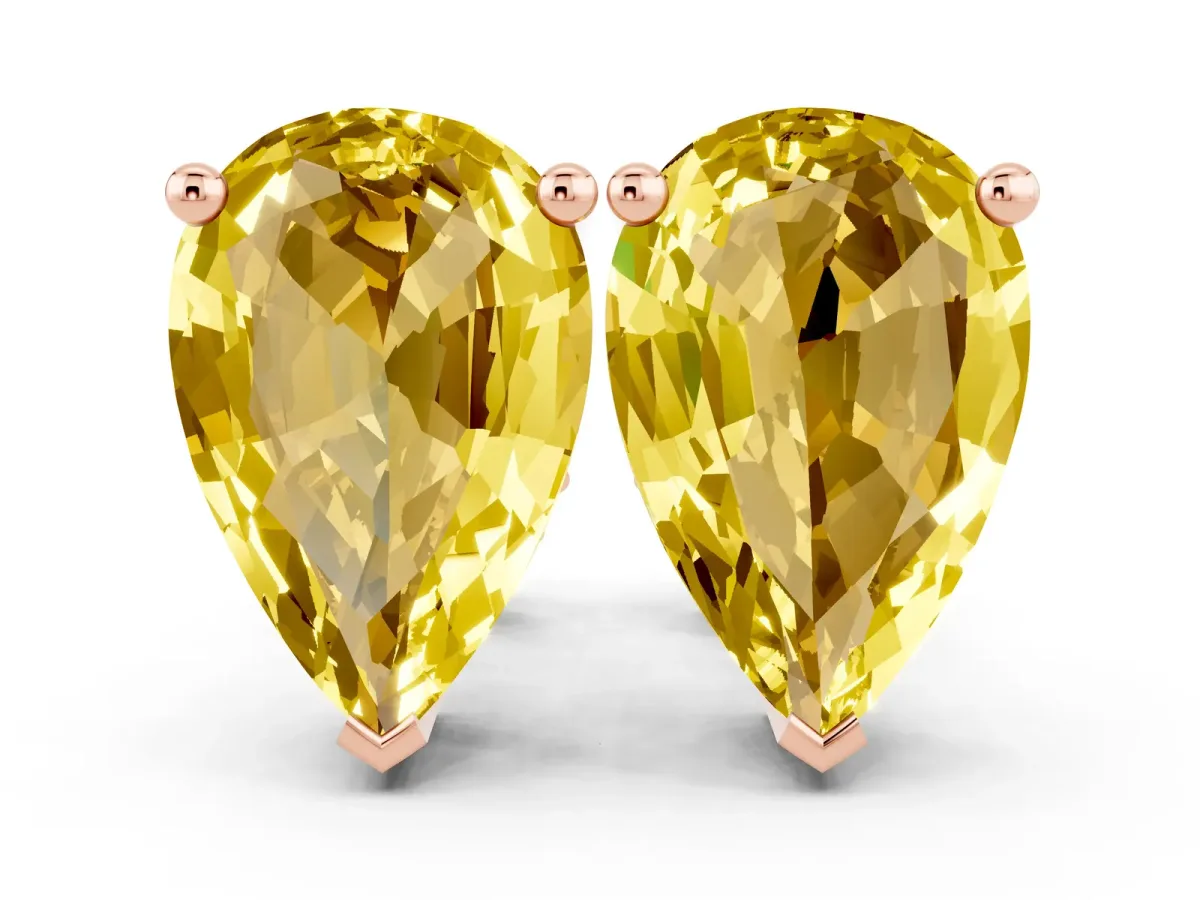 Pear Cut Yellow Sapphire Stud Earrings Rose gold