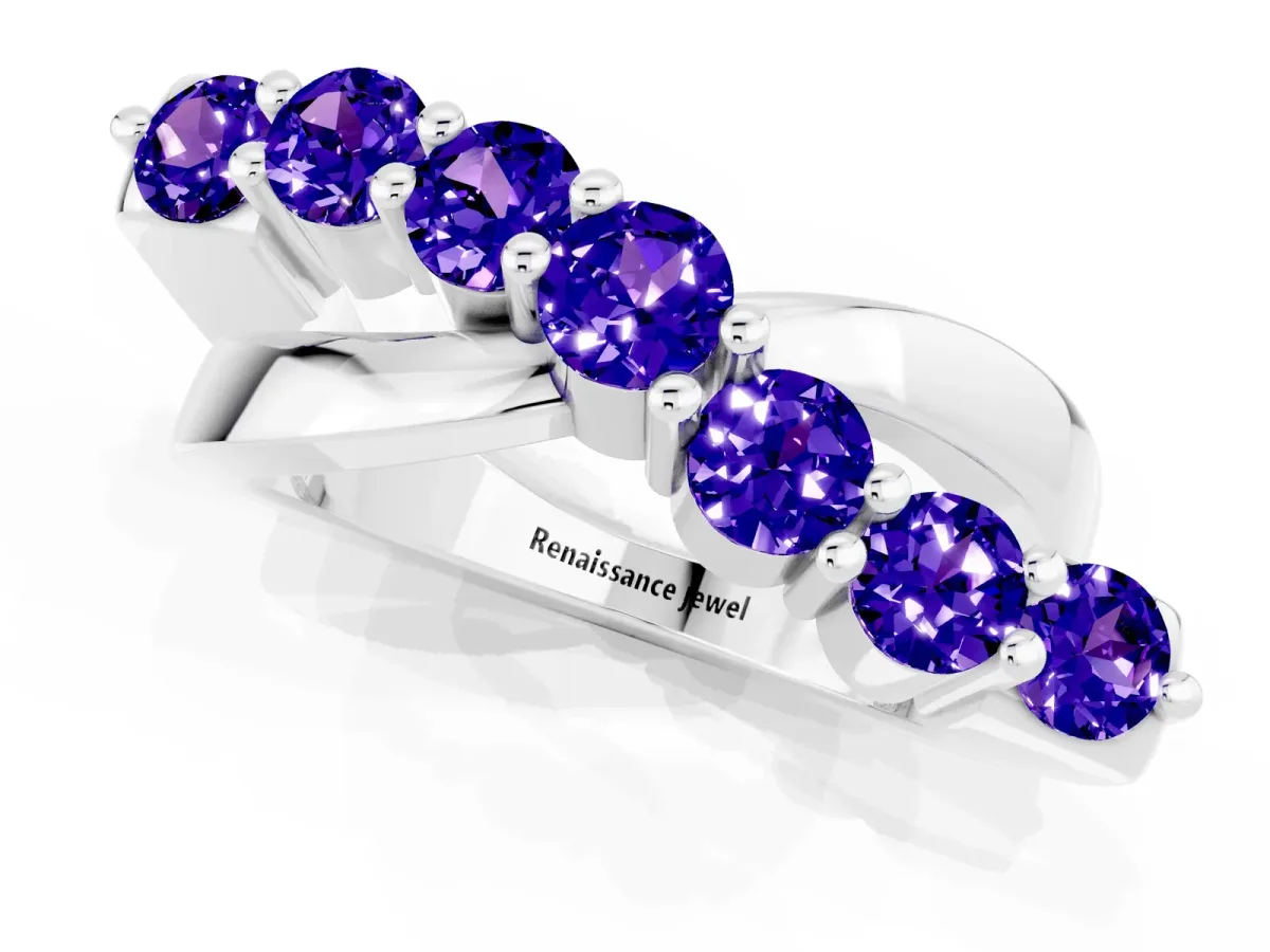 Round Tanzanite Prong-Set Crossover Band Silver