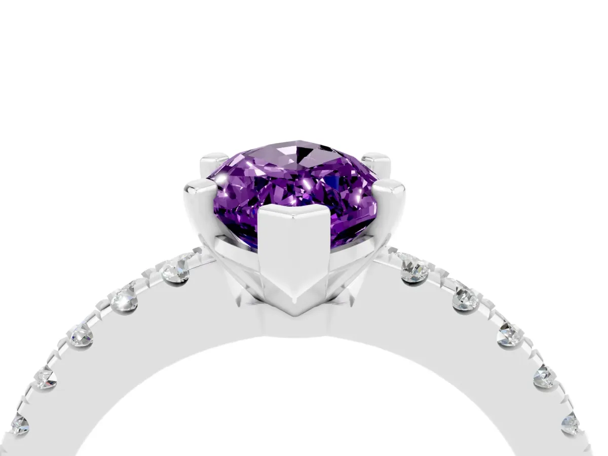 Marquise Cut Solitaire Amethyst with Pavé Band and Four-Prong Setting Silver