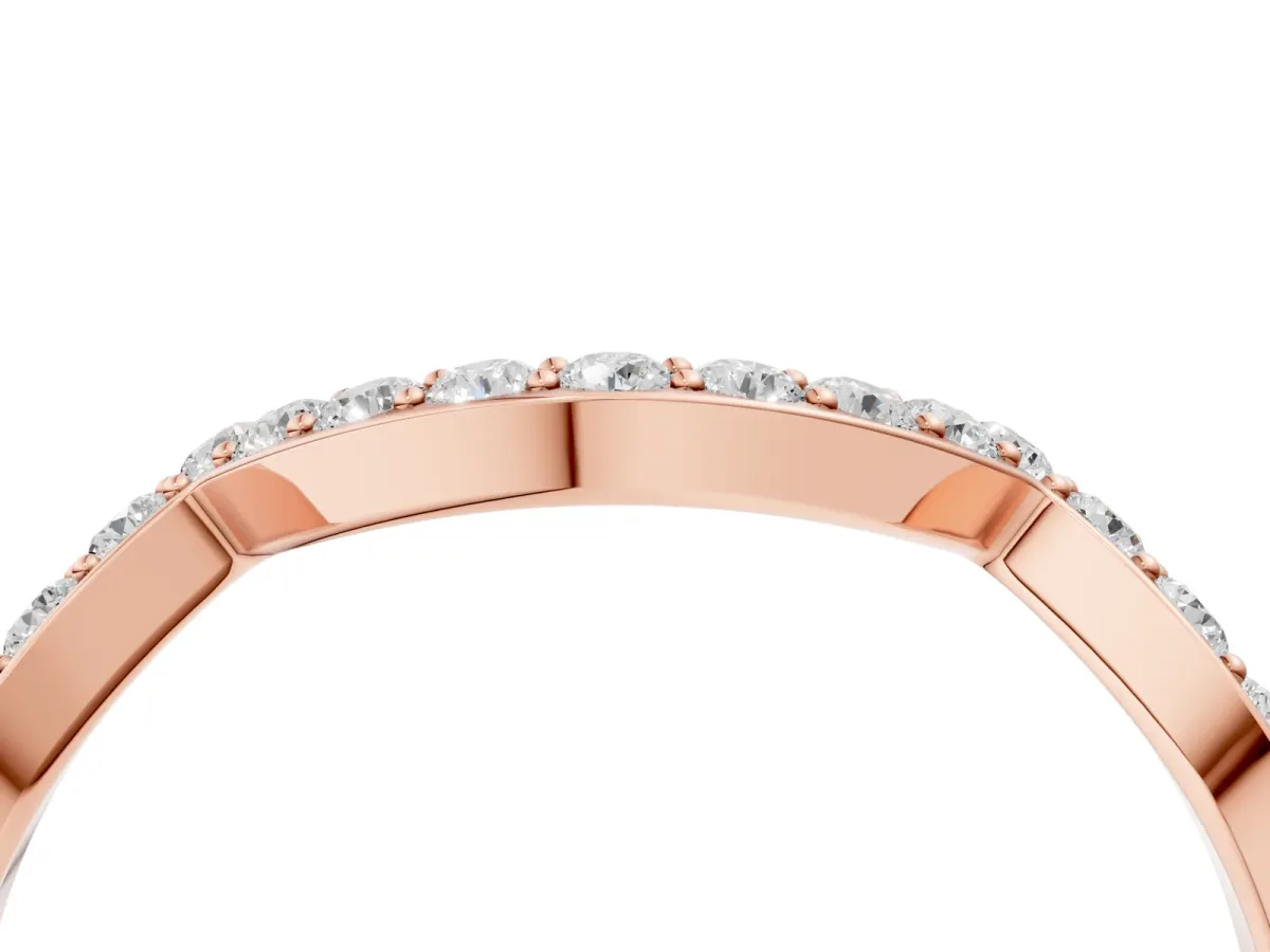 Curved Pave Round Diamond Contour Band with Shared Prong Setting Rose gold