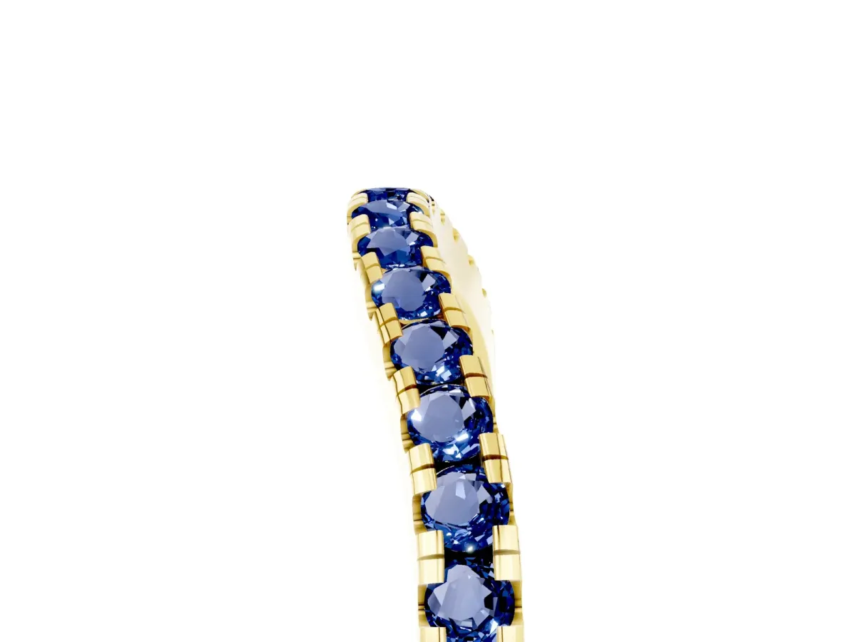 Round Blue Sapphire Pavé Half Eternity Band with Shared Prong Setting Yellow gold