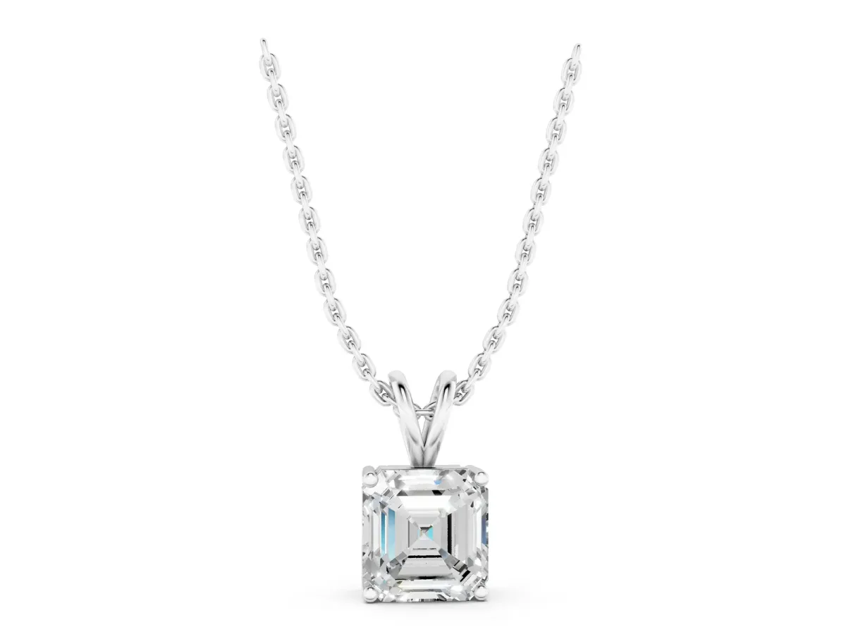 Asscher Diamond Solitaire Pendant with Four Prong Setting Silver