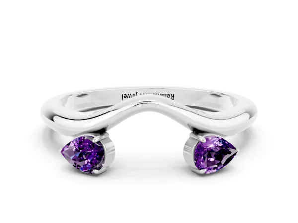 Pear Cut Amethyst Two-Stone Open Band Ring with Prong Setting Platinum