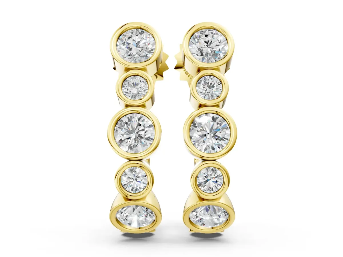 Bezel Set Round Diamond Hoop Earrings Yellow gold