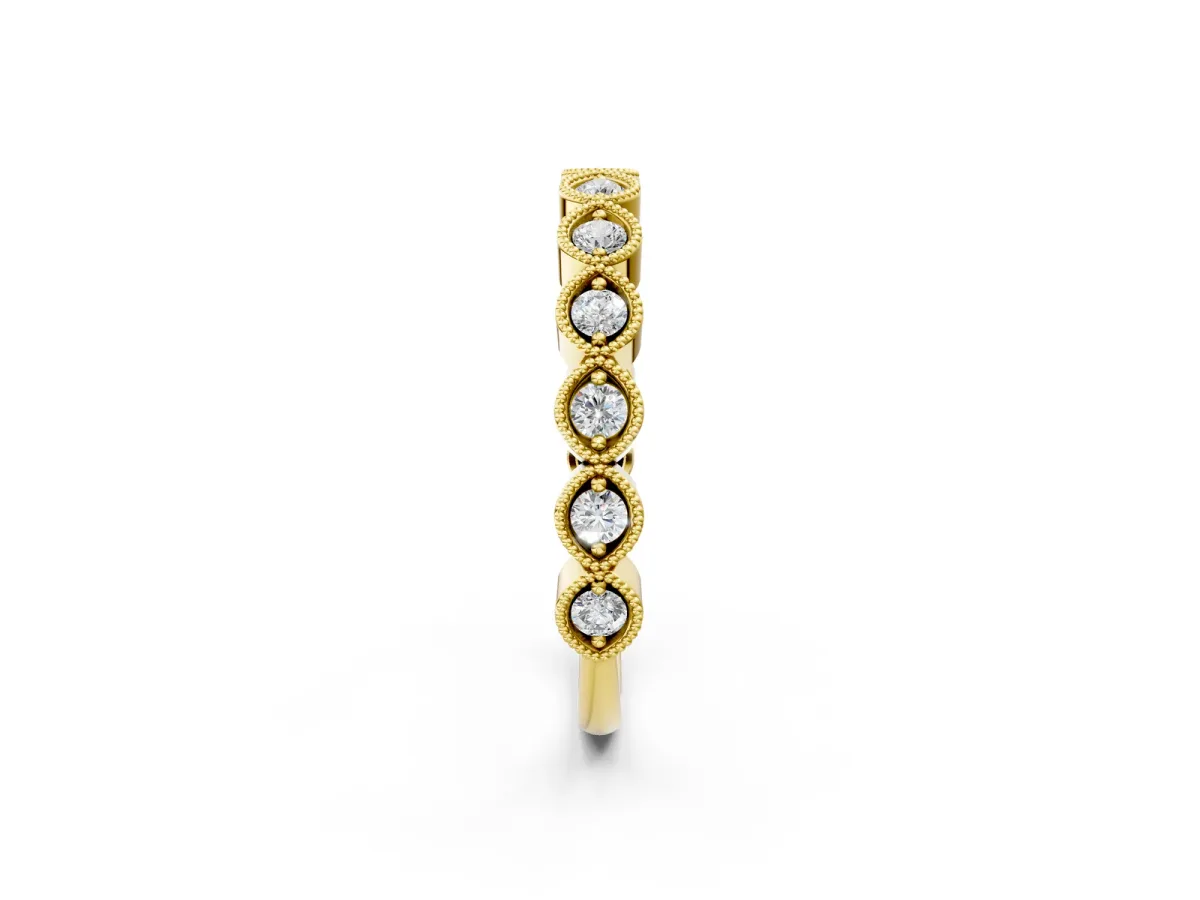 Milgrain Marquise Diamond Eternity Band with Bezel Setting Yellow gold