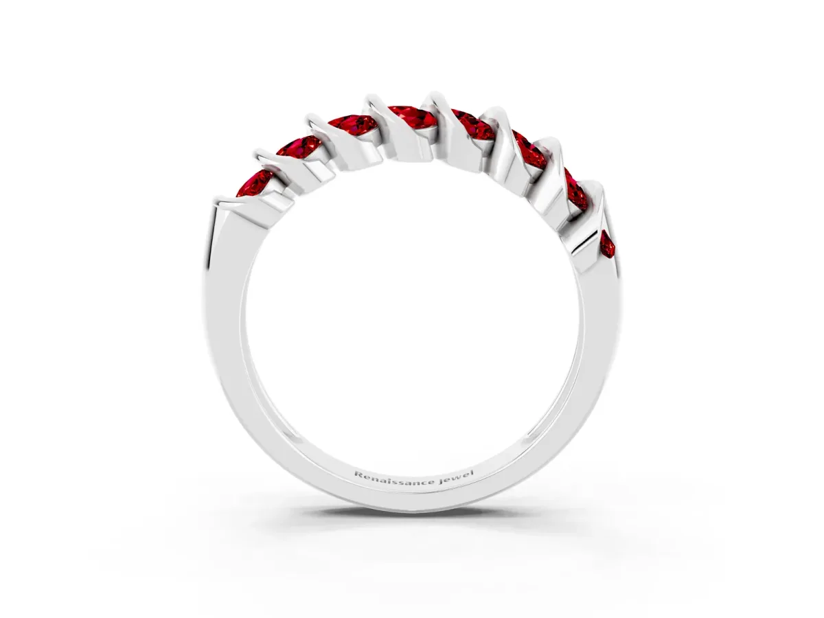 Channel Set Round Ruby Multi-Row Band White gold