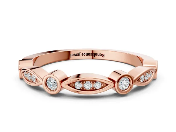 Bezel Set Marquise and Round Diamond Contour Band Rose gold