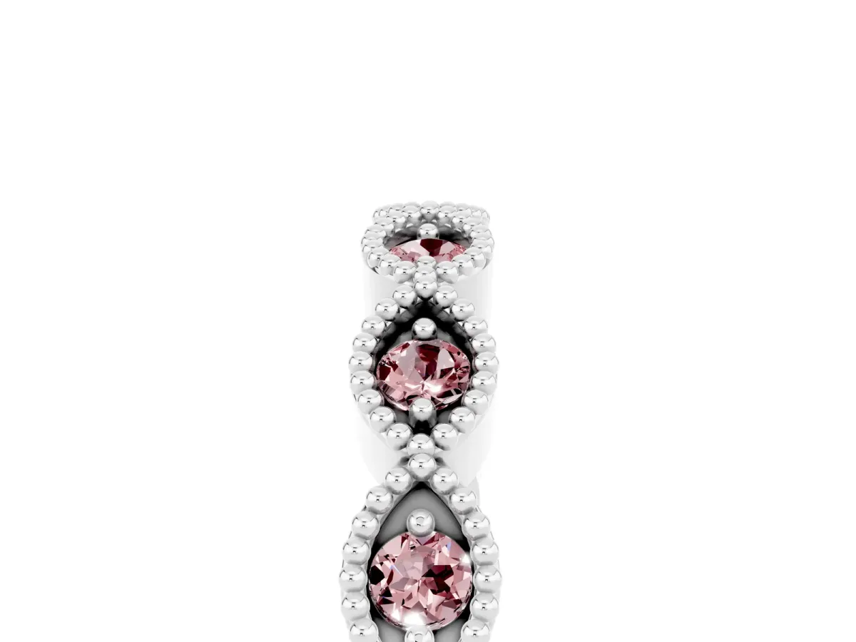 Milgrain Marquise Morganite Half Eternity Band with Bezel Setting Silver