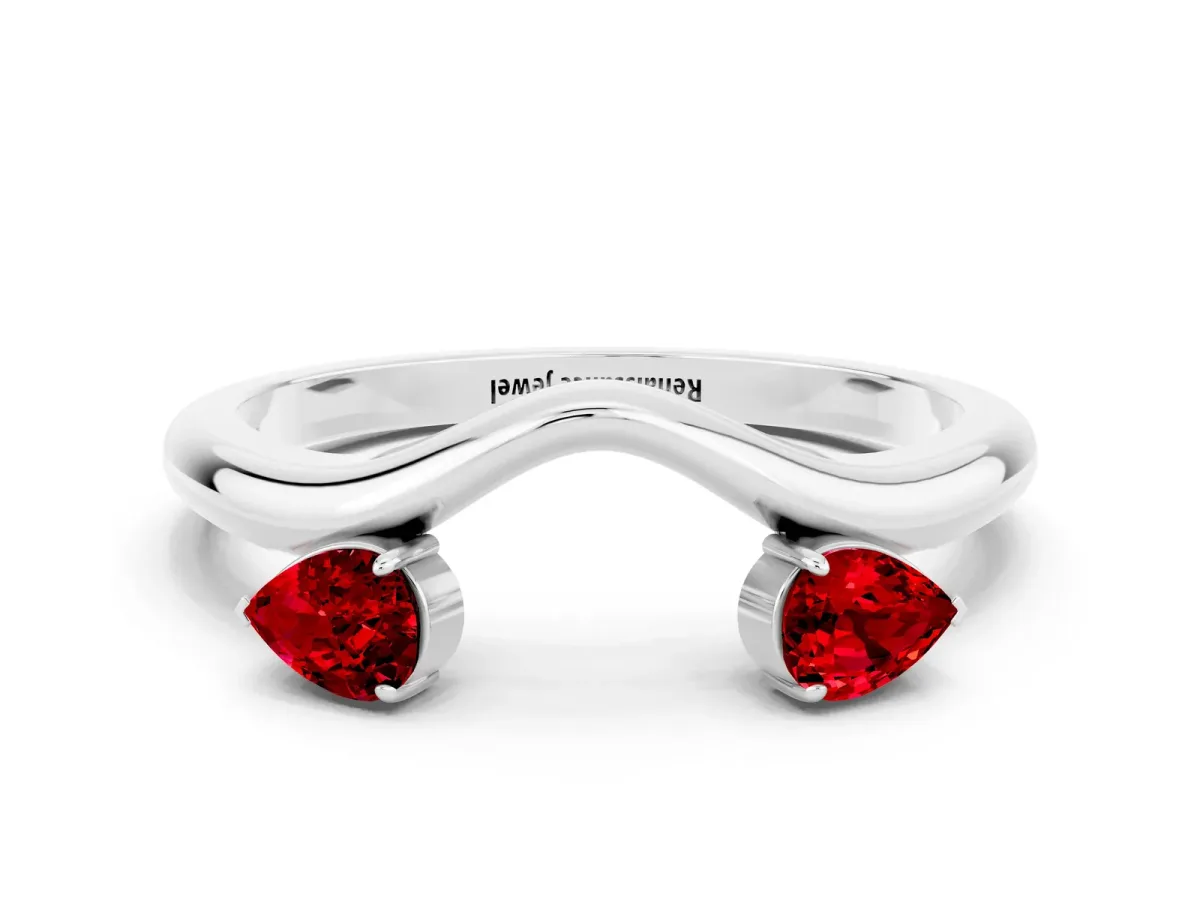 Pear Cut Ruby Two-Stone Open Band Ring with Prong Setting Silver