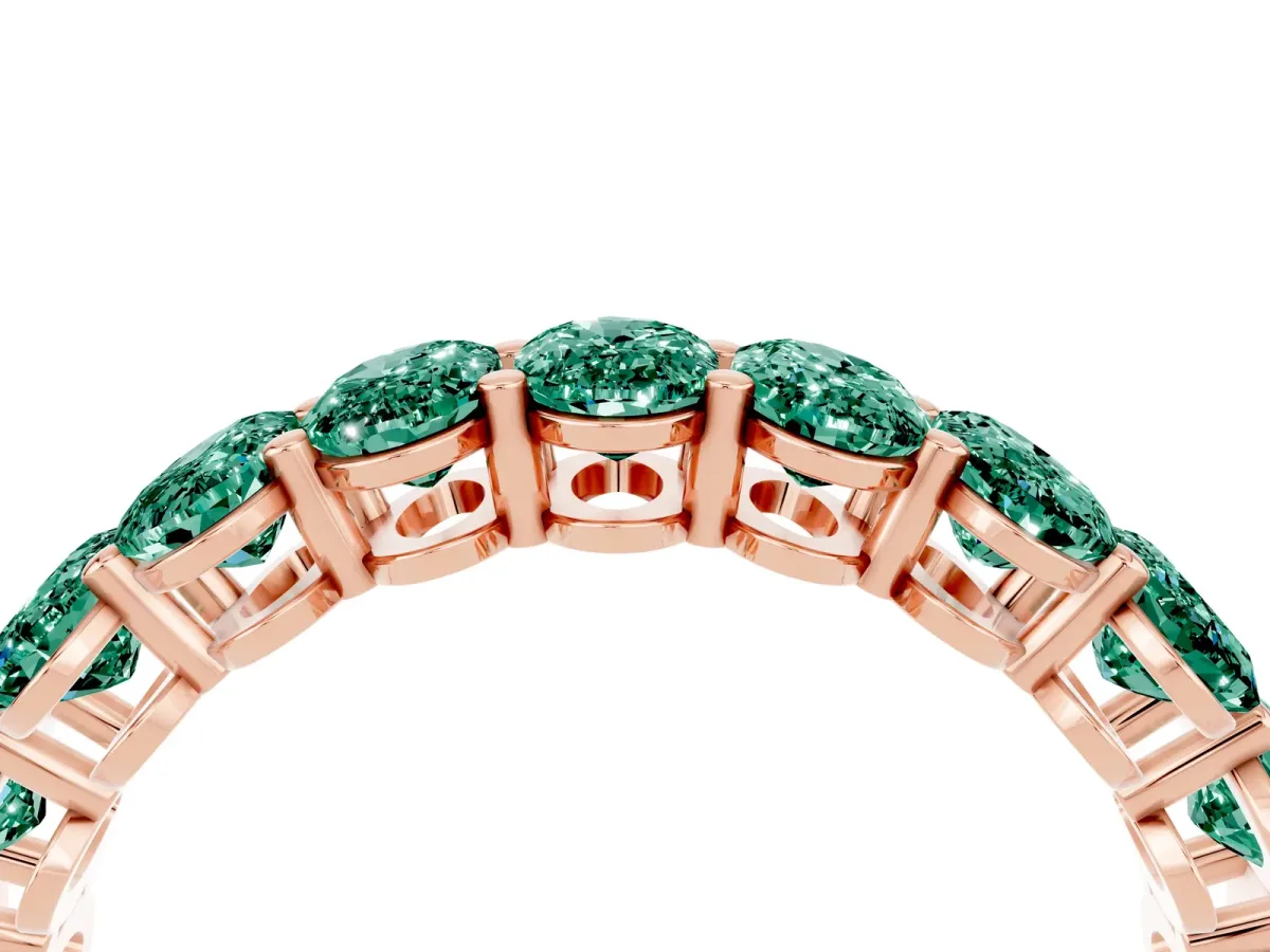 Oval Cut Green Sapphire Eternity Band with Shared Prong Setting Rose gold