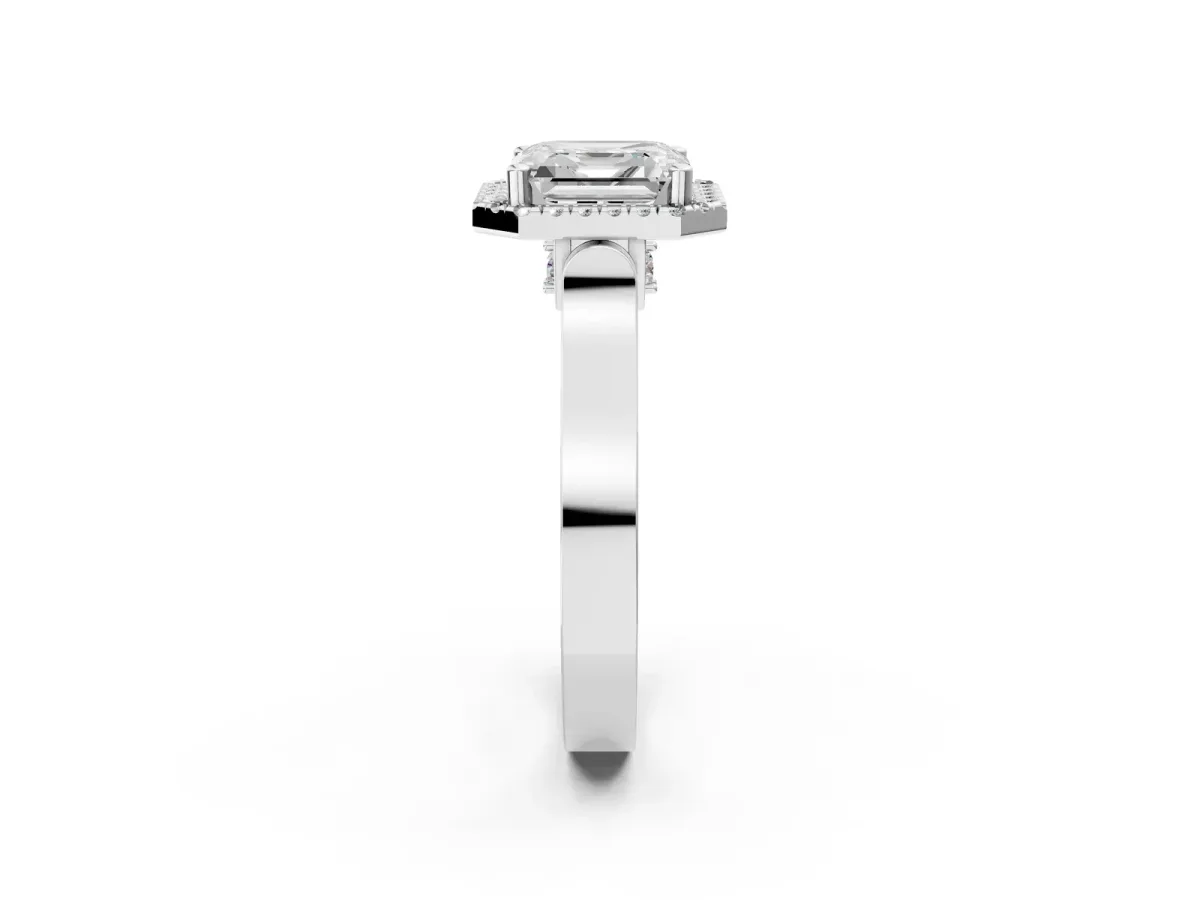 Asscher Cut Halo Pave Split Shank Prong Setting Ring Platinum