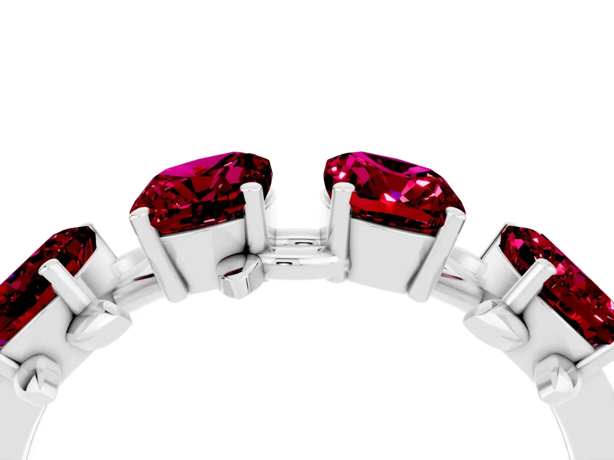 Emerald Cut Garnet Prong-Set Half Eternity Band Silver