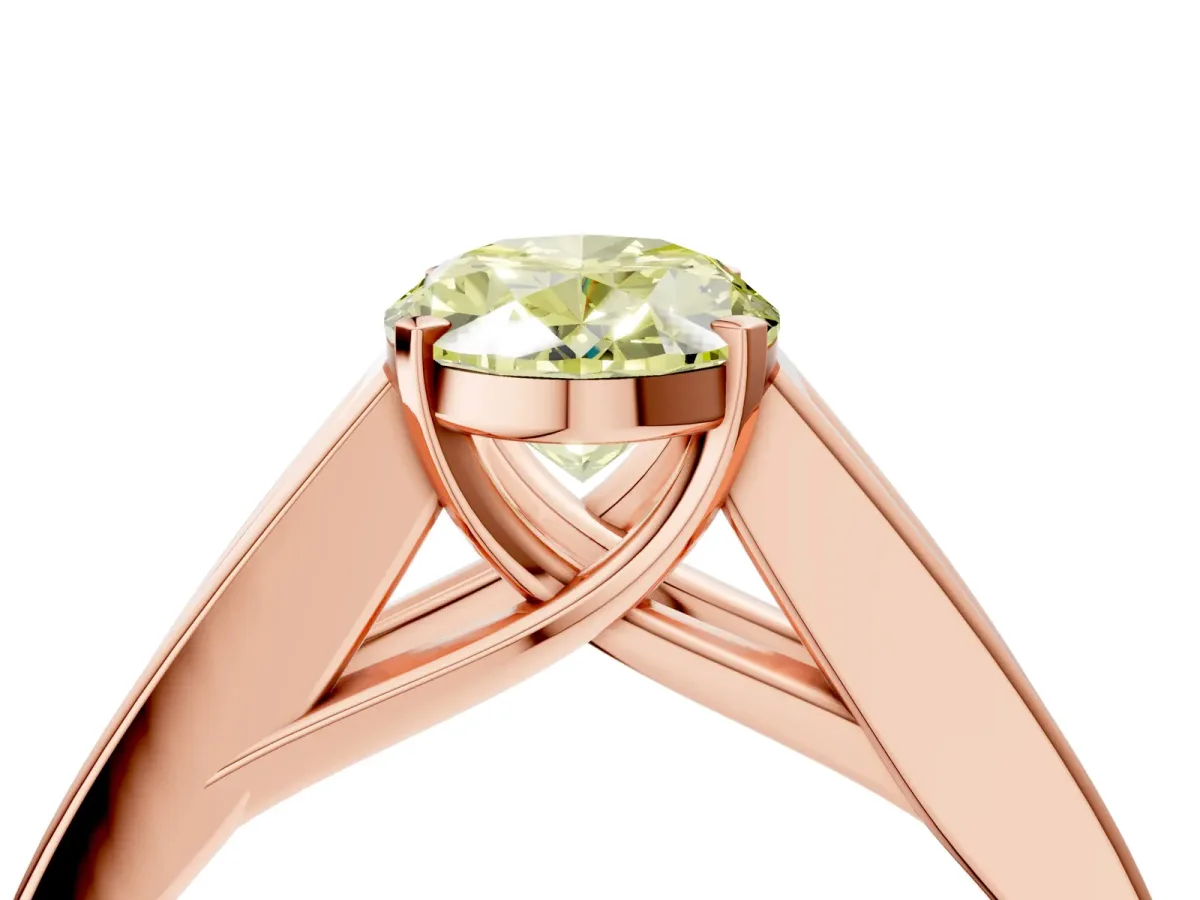 Fancy Yellow Oval Cut Cut Channel Set Solitaire Ring with Four-Prong Setting Rose gold